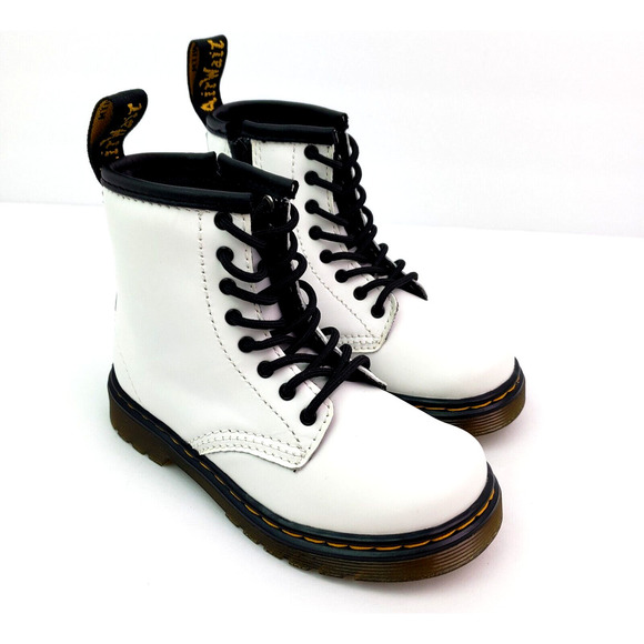 Dr Doc Martens 1460T Toddler Girls Size 8 White Leather Lace Up Combat Boots - Picture 1 of 12